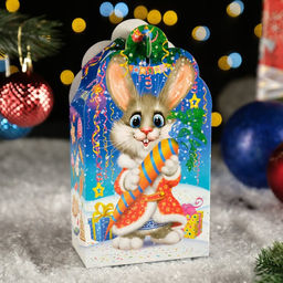 Цена за 10 шт. Подарочная новогодняя коробка "Заяц - Кот" неон, 11×5.8×20.5 см