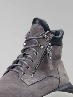Ботинки 261.uno2bl. серый замок замша/Байка