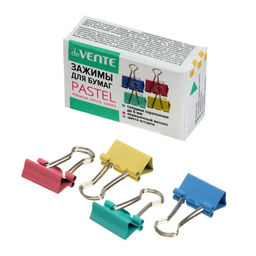 Цена за 12 шт. Зажимы для бумаг 15 мм, 12 штук, deVENTE, металлические, МИКС х 4 цвета, картонная коробка