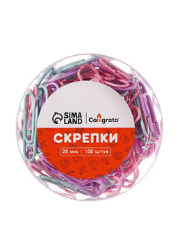Цена за 3 шт. Скрепки 28 мм пастель в пластиковой тубе 100 штук