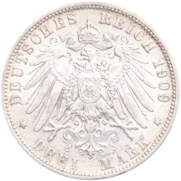 Монета 3 марки 1909 года F Германия (Вюртемберг)