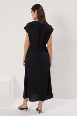 Siyah Kesim Kusakl? Midi Dokuma Elbise TWOSS25EL00630 - Trendyolmilla фото 5