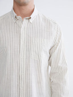 Regular Fit ?izgili Erkek Keten Kar???ml? G?mlek