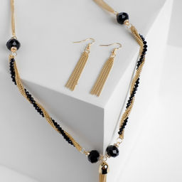 Набор 2 предмета: серьги, бусы Унисон накрученность, чёрный в золоте, 60 см