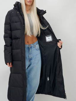 Пальто утепленное стеганное зимнее с капюшоном женское черного цвета 9620Ch - Mtforce фото 15
