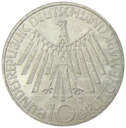 10 марок 1972 года J Германия XX летние Олимпийские Игры, Мюнхен 1972  Эмблема In Deutschland