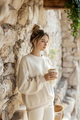 Tas Oversize/Rahat Kesim Basic Bisiklet Yaka Kal?n/Ici polarl? Orme Sweatshirt TWOAW24SW00102