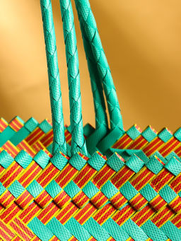 Сумка плетёная, 30×15×35 см, пластик, бирюзово-жёлтая