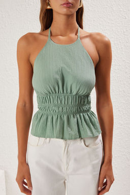 Trendyolmilla Haki Arkas? Dekolteli Ve Baglama Detayl? Dokuma Bluz TWOSS25BZ00240  фото 3