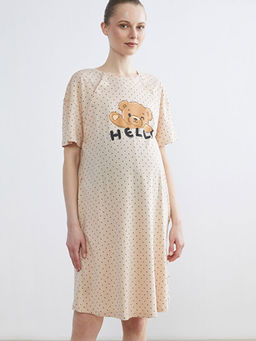 Bisiklet Yaka Puantiyeli Hamile Gecelik