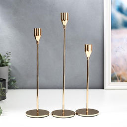 Набор подсвечников на 1 свечу «Классика», 3 шт., под золото, 24.5×7.7×7.7 см, 29.5×7.7×7.7 см, 34.5×7.7×7.7 см