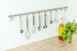 Держатель для кухонных аксессуаров 8 крючков с рисунком бамбук с креплением