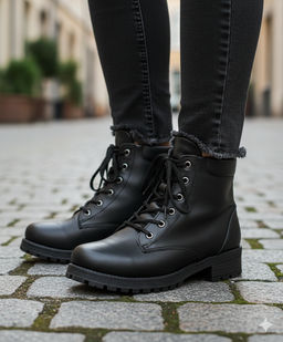 Ботинки женские на литой подошве черные, кожа, молния, шнуровка - Roshva фото 12