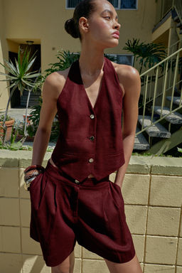 CHALECO HALTER CON LINO / Burgundy - Zara фото 2