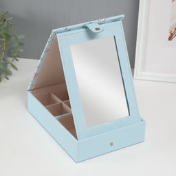 Шкатулка для украшений «Панда и ракушки», с зеркалом, искусственная кожа, голубая, 15×21.5×5.5 см