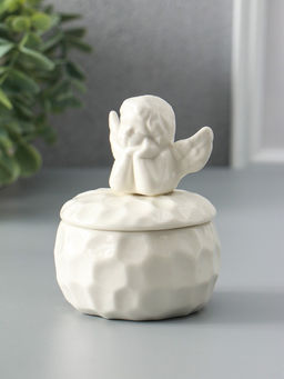 Шкатулка керамика "Ангелочек" белая 8х8х10,5 см