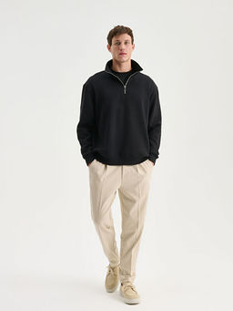 Fermuarl? Dik Yaka Erkek Kal?n Sweatshirt