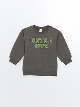 Bisiklet Yaka Bask?l? Erkek Bebek Sweatshirt