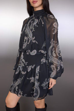 Siyah-Cok Renkli K?sa / Mini Sifon Astarl? Dokuma Elbise TWOAW26EL00273