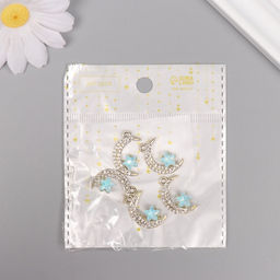 Цена за 5 шт. Декор для творчества металл, стразы «Месяц с звездой», золото, 2.3×1.4×0.5 см