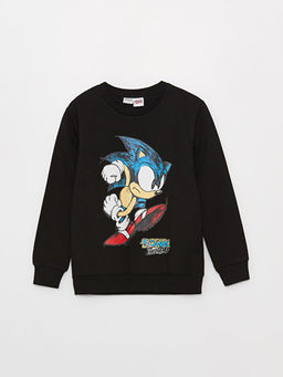 Bisiklet Yaka Bask?l? Uzun Kollu Erkek ?ocuk Sweatshirt