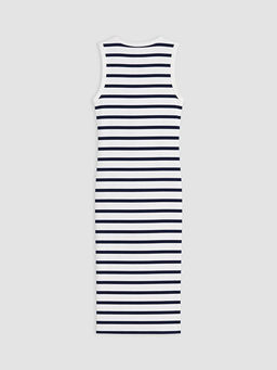 Bisiklet Yaka ?izgili Bodycon Elbise