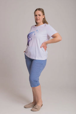 Капри из кулирки в полоску М326018гб голубой/белый - Елена фото 2