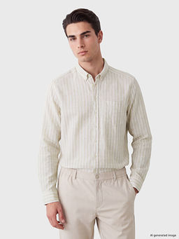 Regular Fit ?izgili Gabardin Erkek G?mlek