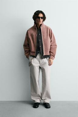 CROPPED FIT LEATHER SPLIT SUEDE JACKET