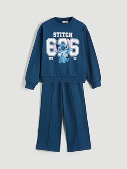 Stitch Bask?l? K?z ?ocuk Sweatshirt ve E?ofman Alt