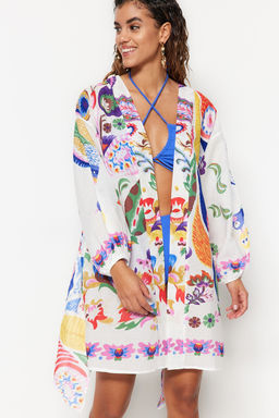 Cicek Desenli Kusakl? Mini Dokuma Balon Kollu %100 Pamuklu Plaj Kimono&Kaftan TBESS22KM0022 - Trendyolmilla фото 2