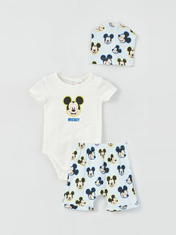 Bisiklet Yaka K?sa Kollu Mickey Mouse Bask?l? Erkek Bebek 3l? Tak?m