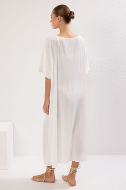 Trendyolmilla Ekru Maxi Dokuma Y?rtmacl? Buzgu Detayl? Baglamal? Plaj Elbisesi TBESS25EL00069  фото 6