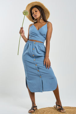 Хлопковое платье с отрезной талией синее