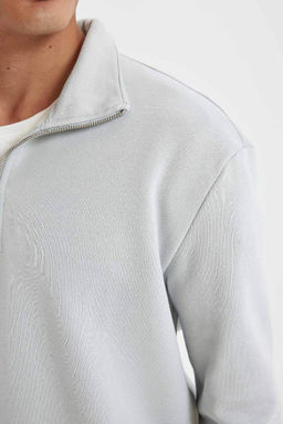Толстая толстая толстовка на молнии и воротнике-стойке Comfort Fit - Defacto фото 5