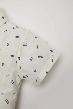 Расклешенная рубашка из поплина с короткими рукавами для маленьких мальчиков - Defacto фото 3