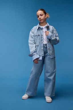 K?z Cocuk Wide Leg Genis Paca Jean Pantolon - Defacto фото 2