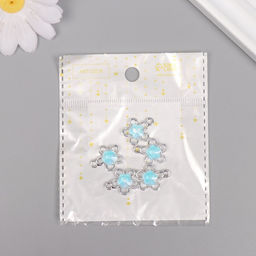 Цена за 5 шт. Декор для творчества металл «Цветок», серебро, голубой, 1.8×1.5×0.5 см