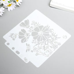 Цена за 3 шт. Трафарет пластик "Куст ромашки и бабочки" 13х14 см