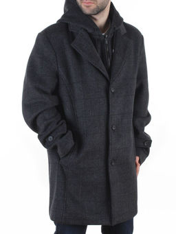 475646502 DK. GRAY Пальто демисезонное мужское со съемным капюшоном (65% шерсть, 35% кашемир)