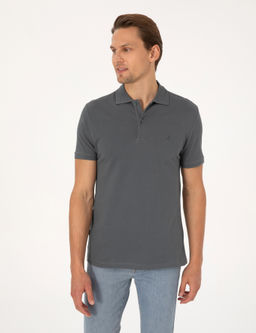 Antrasit Slim Fit %100 Pamuk K_vr_lmaz Polo Yaka Basic Ti__rt