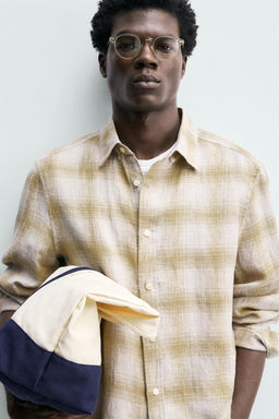 CAMISA CUADROS MEZCLA LINO / Crudo/Amarillo - Zara фото 6