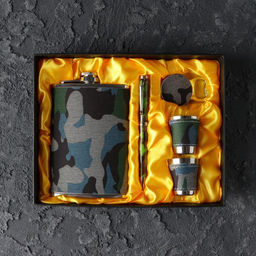 Подарочный набор 5 в 1 Хаки: фляжка 270 мл, ручка, открывалка, 2 рюмки,