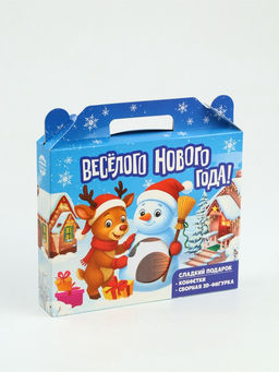 Сладкий детский подарок Весёлого нового года: набор конфет 300 г + 3Д конструктор с оленем в коробке