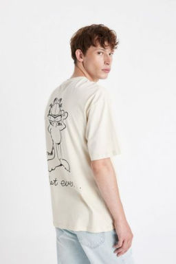 Garfield Boxy Fit Bisiklet Yaka S?rt Bask?l? K?sa Kollu Tisort