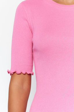 Pembe Fitilli Fitted/Vucuda Oturan Bisiklet Yaka Esnek Orme Bluz TWOSS23BZ00025