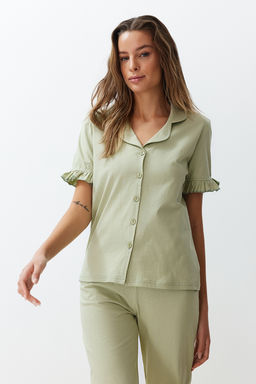 Trendyolmilla Mint %100 Pamuklu F?rf?r Detayl? Orme Pijama Tak?m? THMSS24PT00223 фото 7