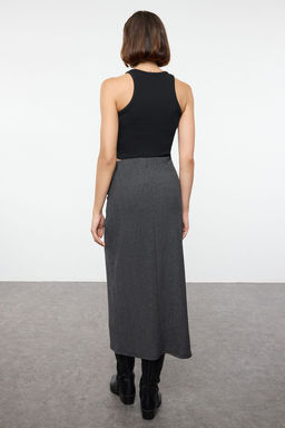 TRENDYOLMILLA Siyah Kruvaze Dokulu Buzgu/Drape Detayl? Midi Etek TWOAW25ET00108 фото 5