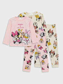 Bisiklet Yaka Minnie Mouse Bask?l? K?z Bebek Pijama Tak?m? 2li