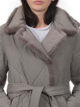 309 GRAY Пальто зимнее стеганое женское (200 гр. холлофайбер, натуральная норка) - Fashion фото 4